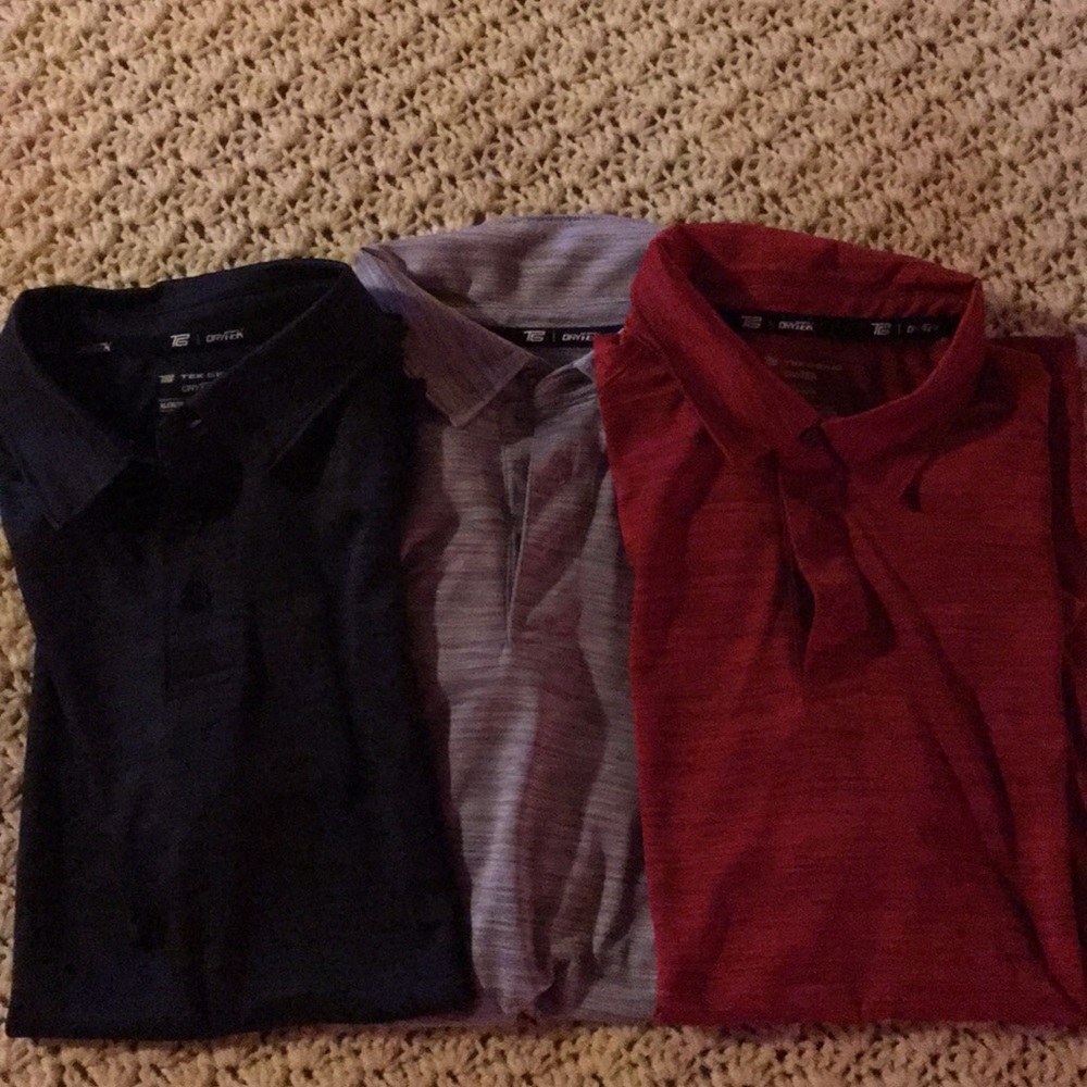 Lot of 3 Tek Gear DryTek collared shirts.